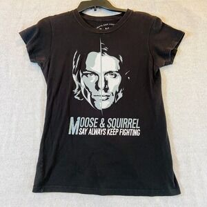 Always Keep Fighting Moose & Squirrel Supernatural Tee Women's Cut Large‎ Black